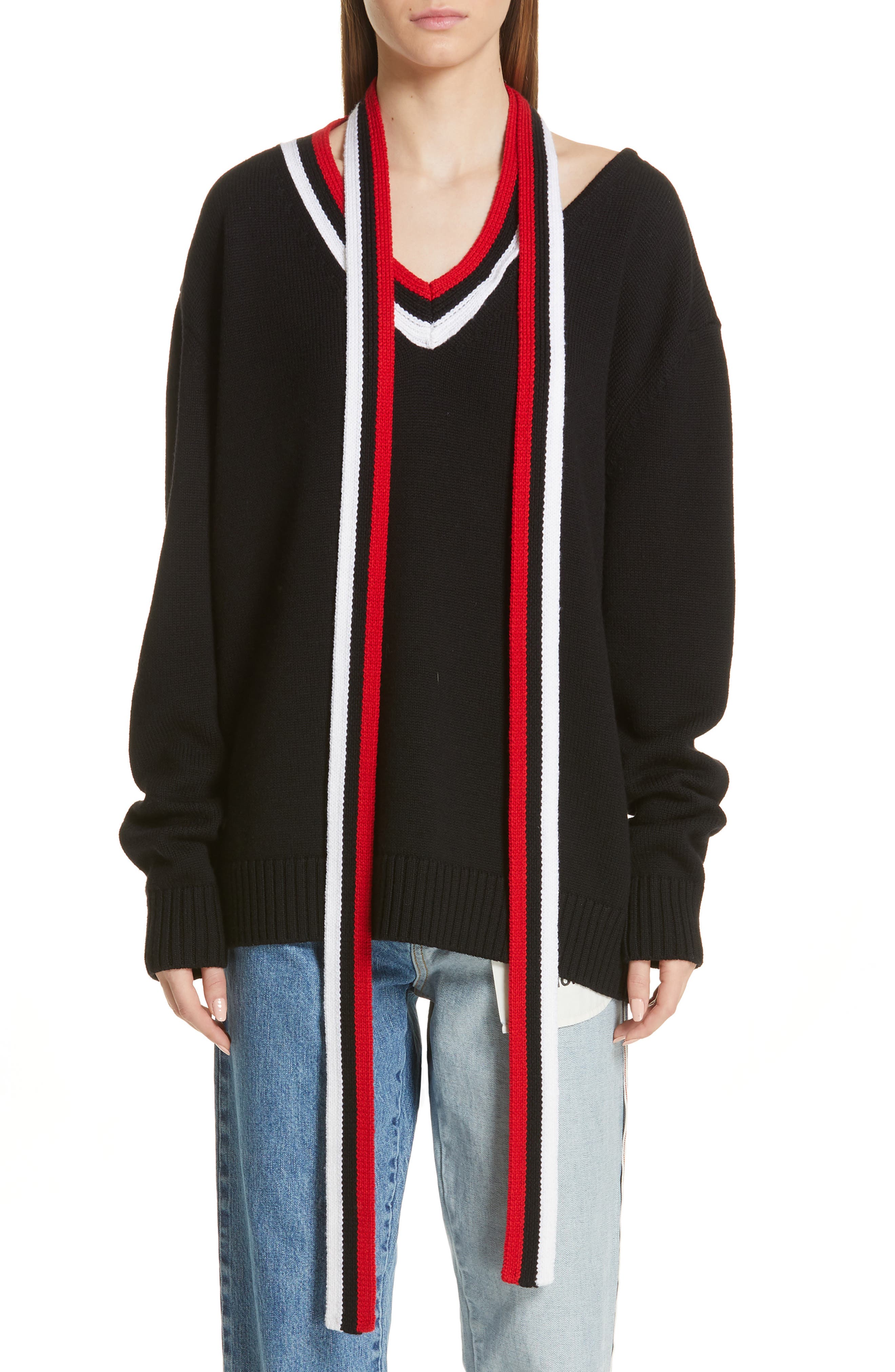 Monse Tie Neck Wool Sweater, Black