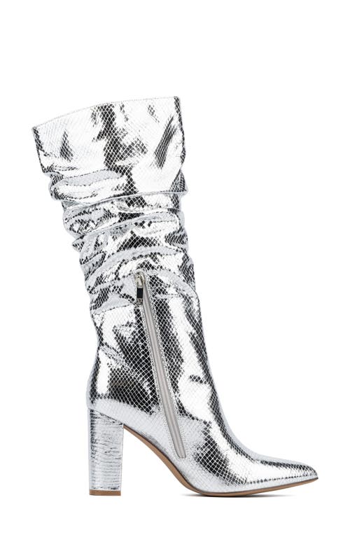 New York And Company Earla Ruched Shaft Boot In Silver Metallic