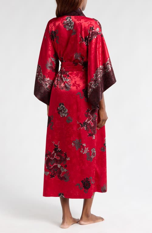 Shop Natori Imperial Dragon Satin Robe In Red