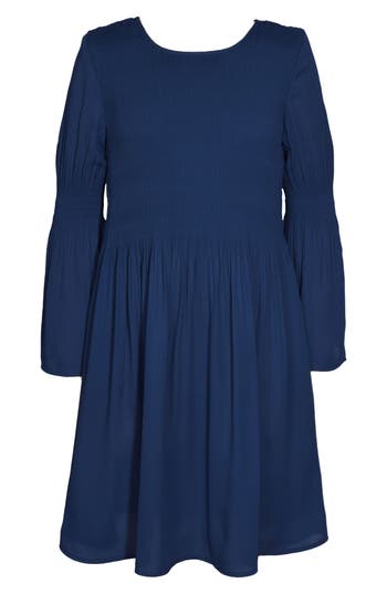 Shop Iris & Ivy Kids' Long Sleeve Crepe Chiffon Dress In Navy