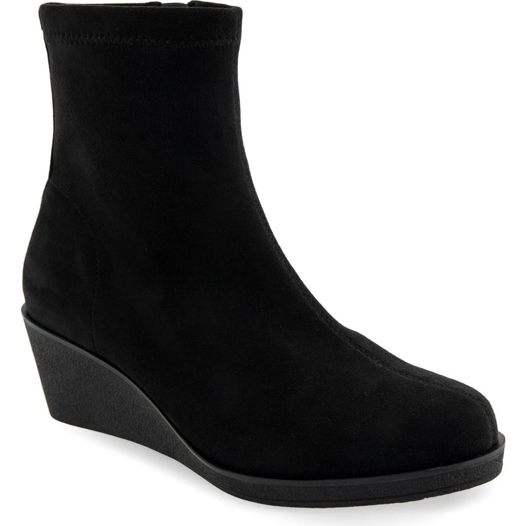 Aerosoles Binnie Wedge Bootie In Black Faux Suede