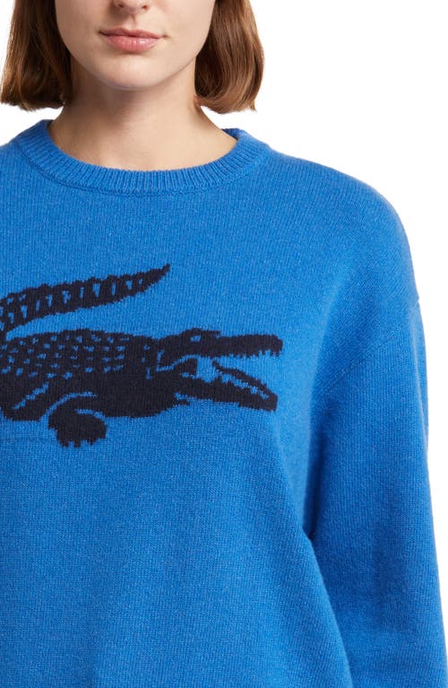 Shop Lacoste Big Croc Cashmere & Wool Crewneck Sweater In Iq2 Hilo/marine
