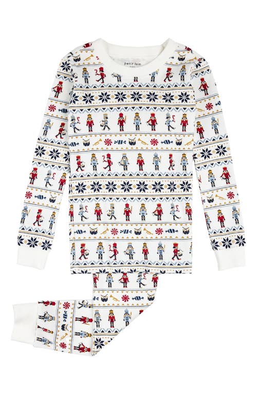 FIRSTS by Petit Lem Kids' Nutcracker Fair Isle Fitted Two-Piece Organic Cotton Pajamas in Off White 