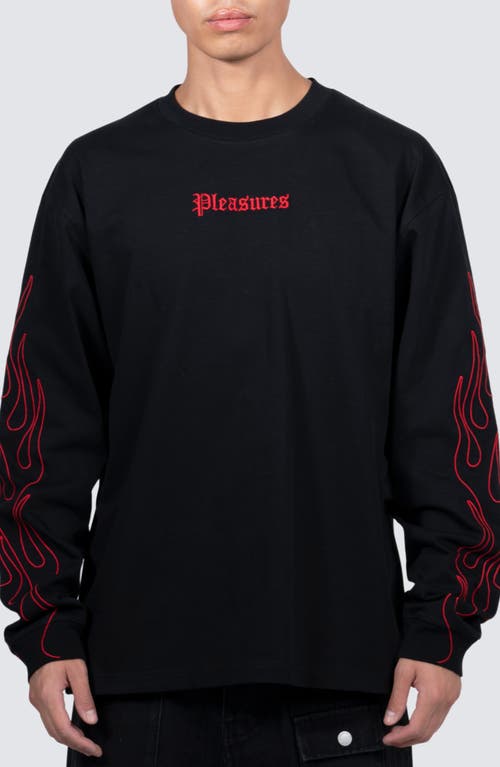 PLEASURES Fiery Heavyweight Long Sleeve T-Shirt<br /> in Black 