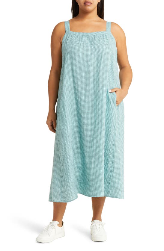 Eileen Fisher Sleeveless Seersucker Check Midi Dress In Amal | ModeSens