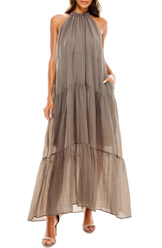 Shop Socialite Sleeveless Tiered Maxi Dress In Taupe