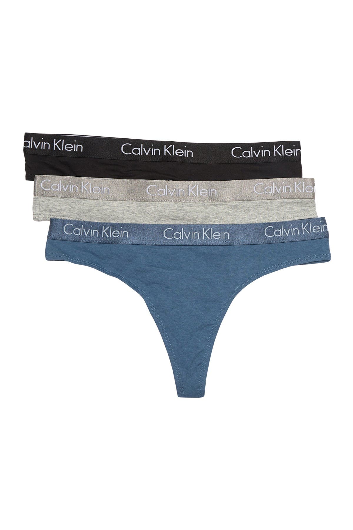 Calvin Klein Motive Cotton Thong Panties In Dfc Black/ Grey