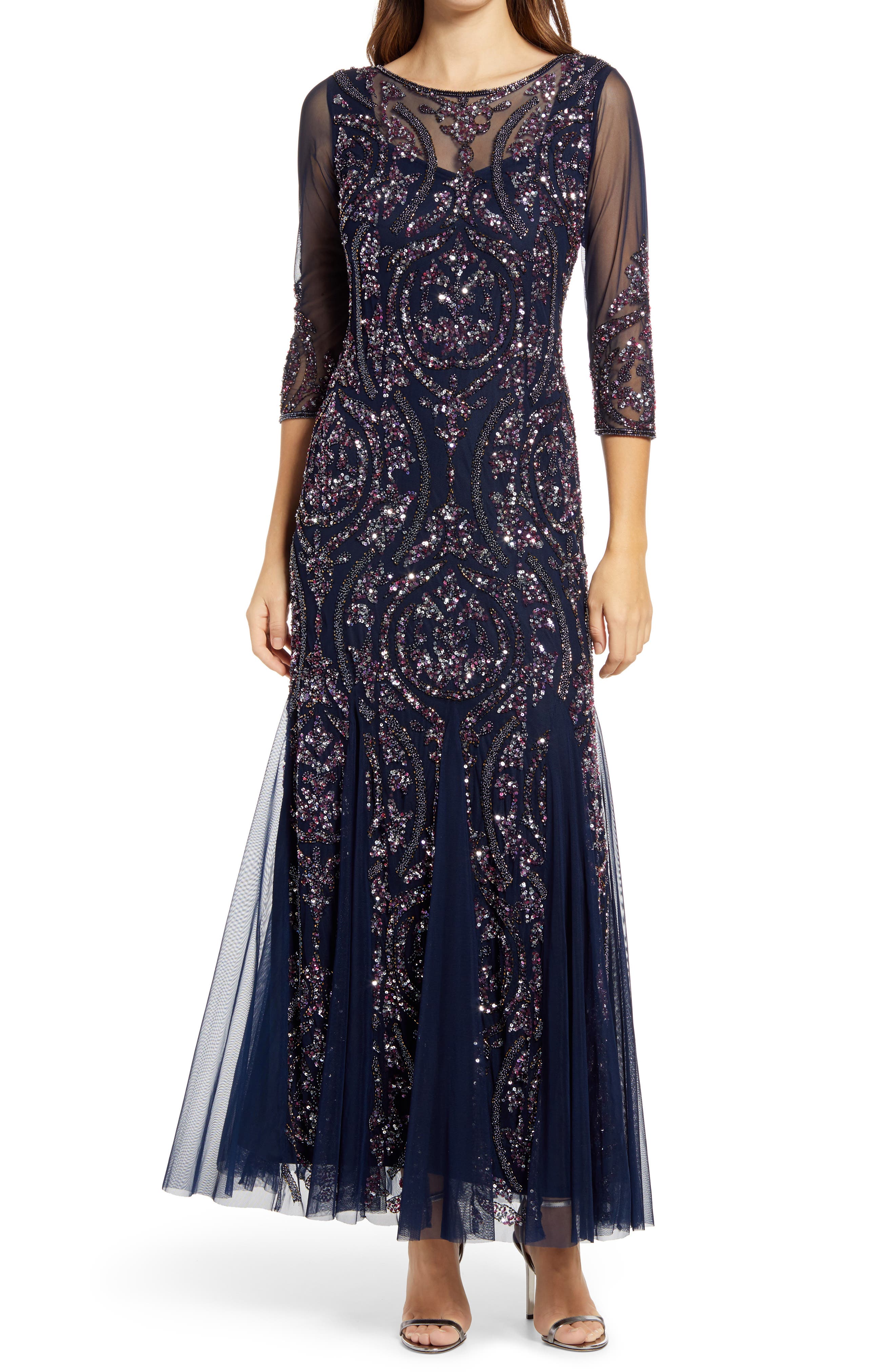 pisarro nights v neck beaded gown