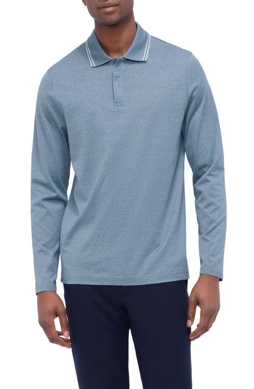 Shop Bugatchi Jacquard Long Sleeve Polo In Sage Blue