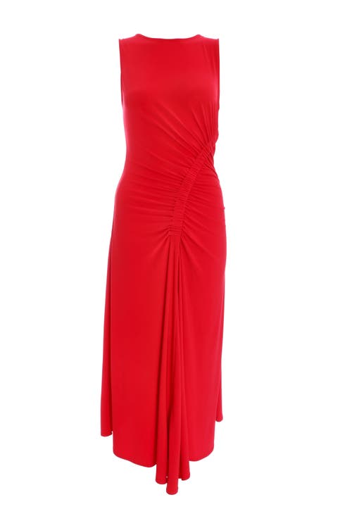 Quiz Ity Ruched Detail Midi Dress In Red