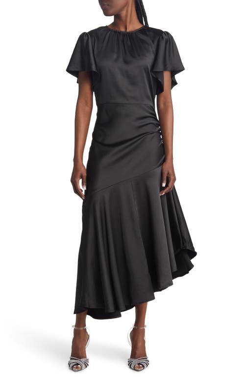 Flutter Sleeve Asymmetric Hem Dress in Black