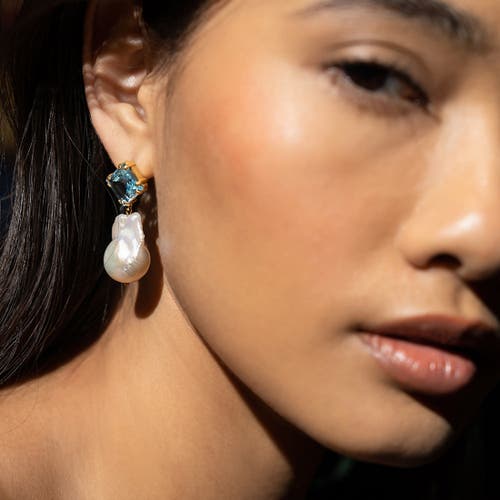 Freya Rose Blue Topaz Baroque Drops In Gold