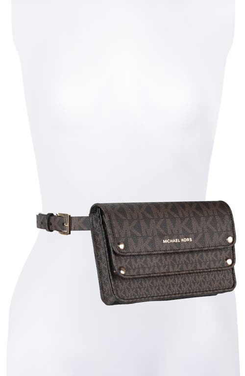 Shop Michael Michael Kors Michael Kors Logo Faux Leather Belt Bag In Brown/gold