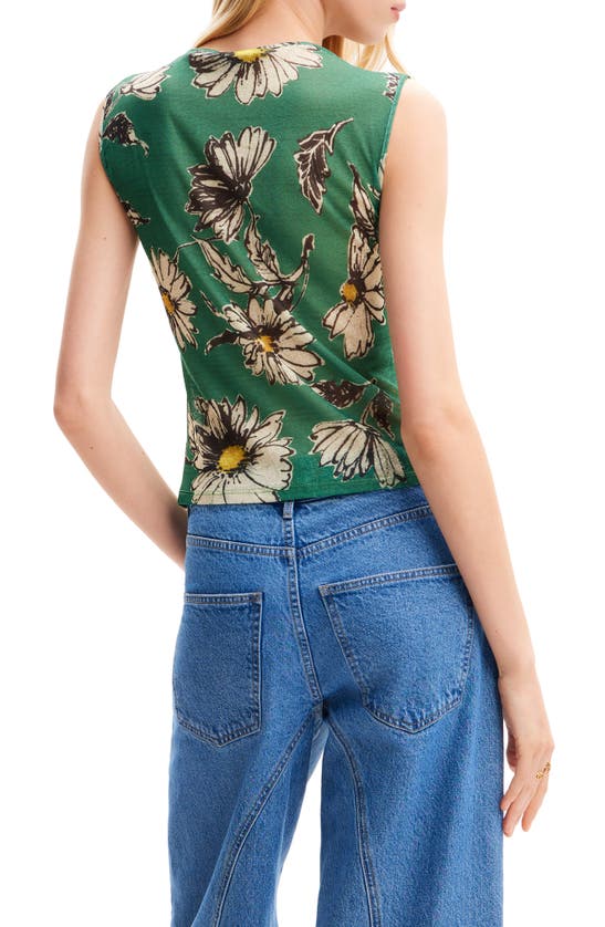 Shop Desigual Cretu Floral Ruched Sleeveless Top In Green