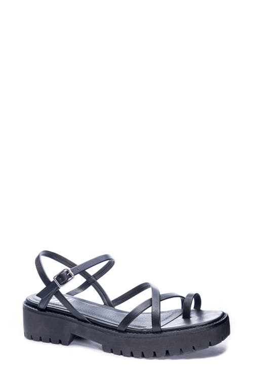 Rhoni Strappy Sandal in Black Faux Leather