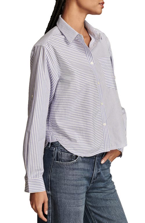 Shop Lucky Brand Stripe Cotton Crop Button-up Shirt In Blue Stripe