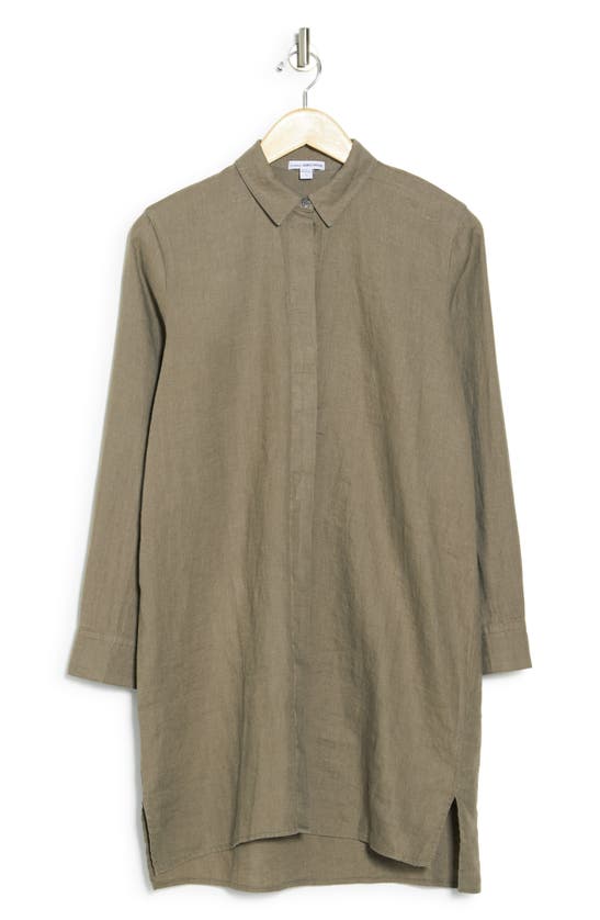 James Perse Long Sleeve Linen Shirtdress In Ammo