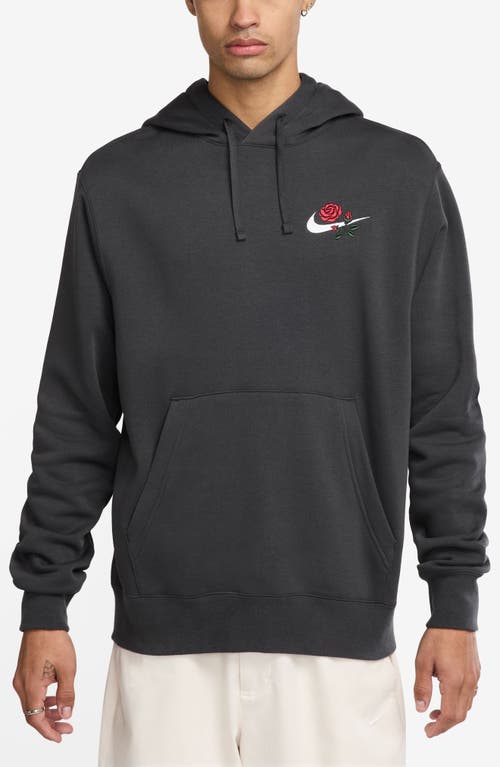 NIKE NIKE SPORTSWEAR CLUB EMBROIDERED ROSE SWOOSH PULLOVER HOODIE 