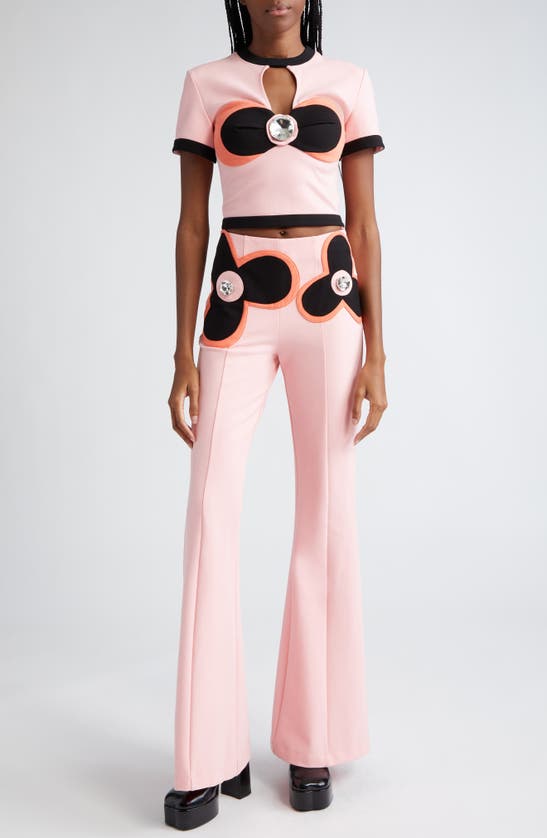 Shop Area Colorblock Flower Pleated Flare Pants In Multi Pink