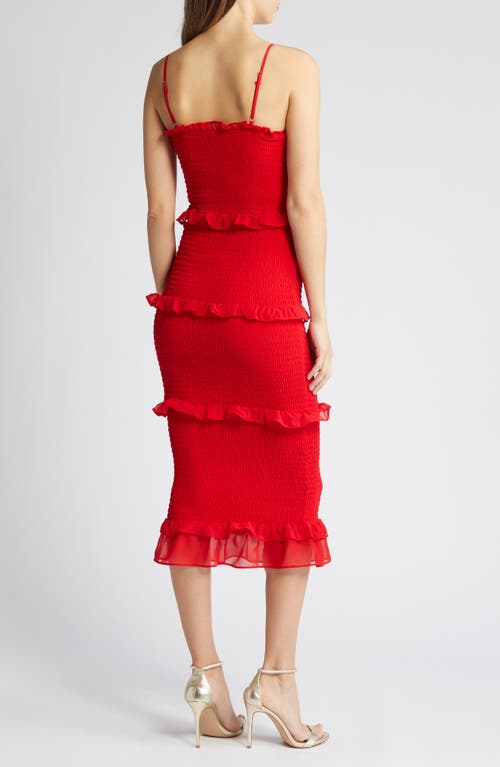 Smocked Georgette Cocktail Dress in Red