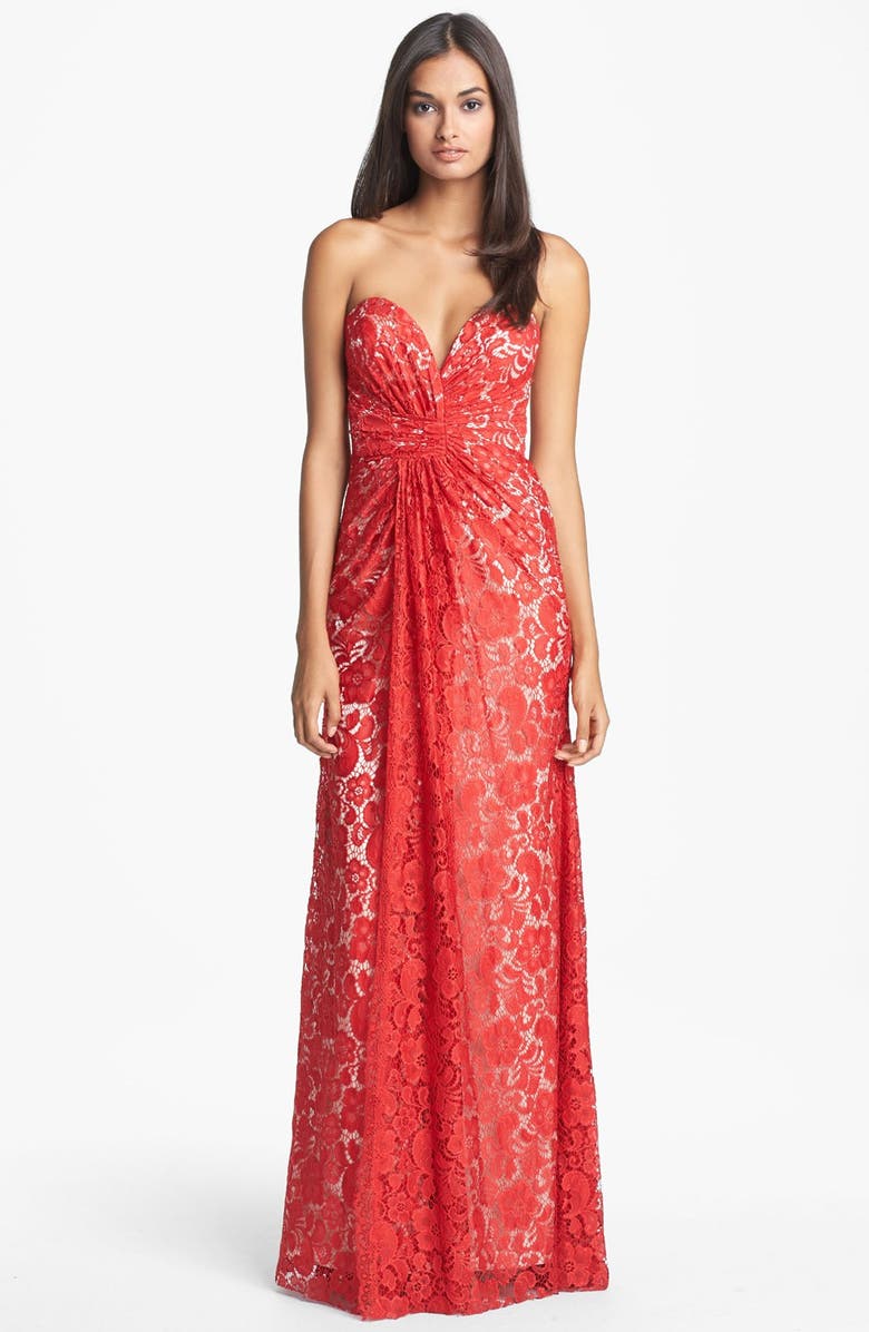 Dalia MacPhee Strapless Ruched Lace Gown | Nordstrom
