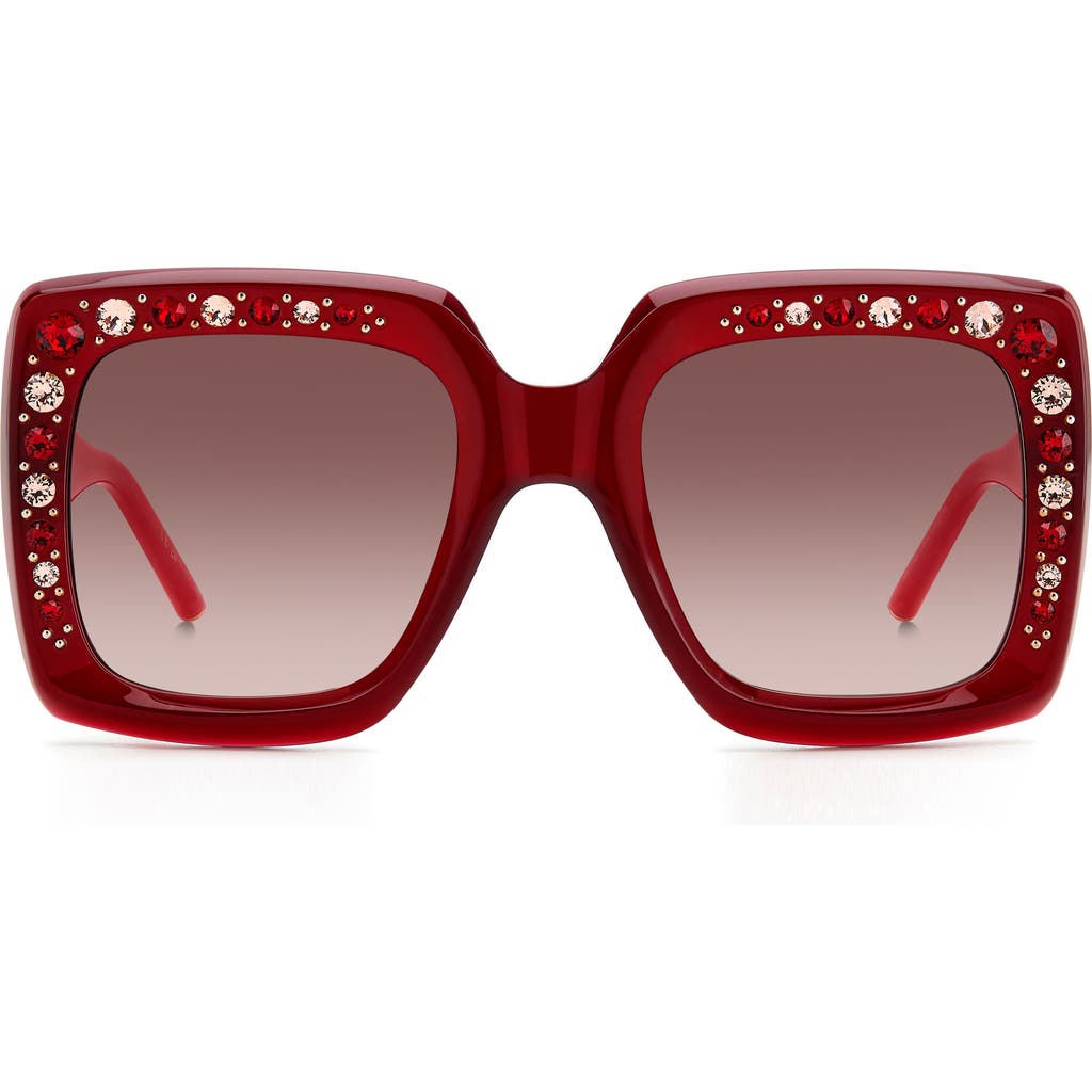 Carolina Herrera 53mm Crystal Embellished Square Sunglasses In Burgundy Pink/brown Gradient
