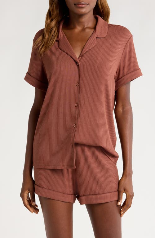 Shop Nordstrom Moonlight Eco Rib Short Pajamas In Brown Brunette