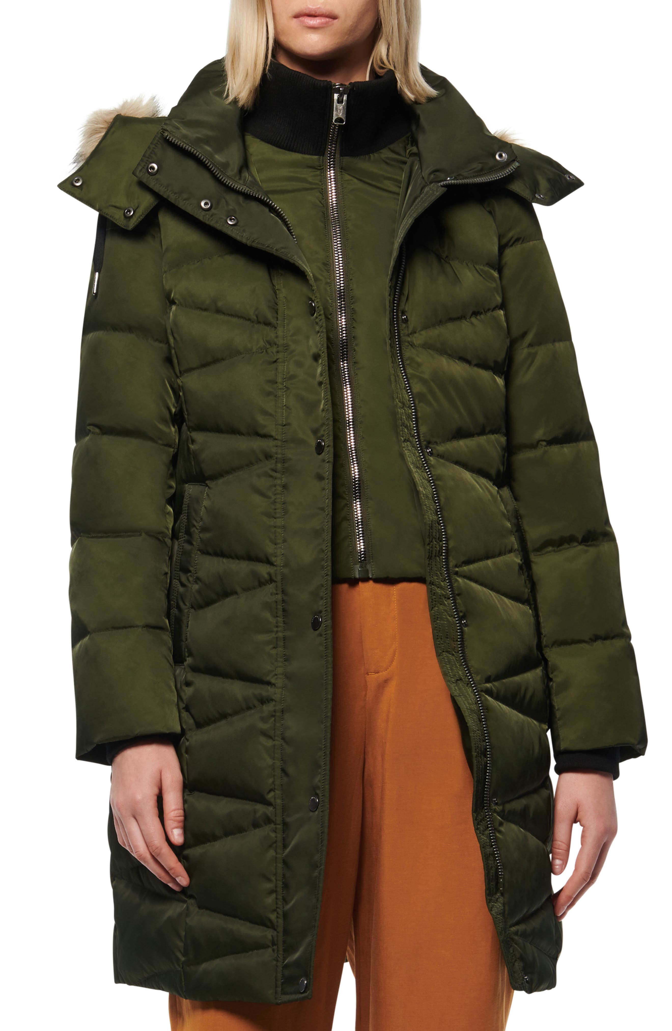 Andrew Marc | Malabar Bib Front Faux Fur Trim Quilted Puffer Jacket ...