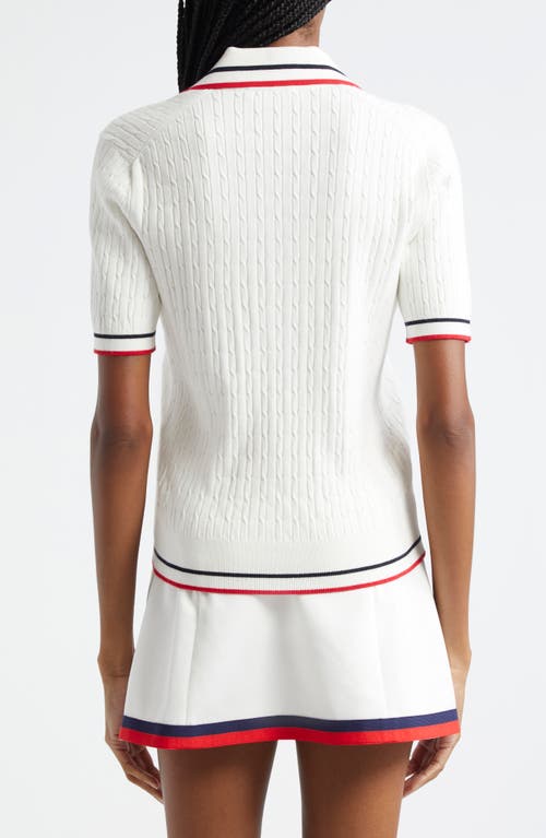 Shop Sporty And Rich Sporty & Rich Mila Cable Embroidered Tipped Polo Sweater In White