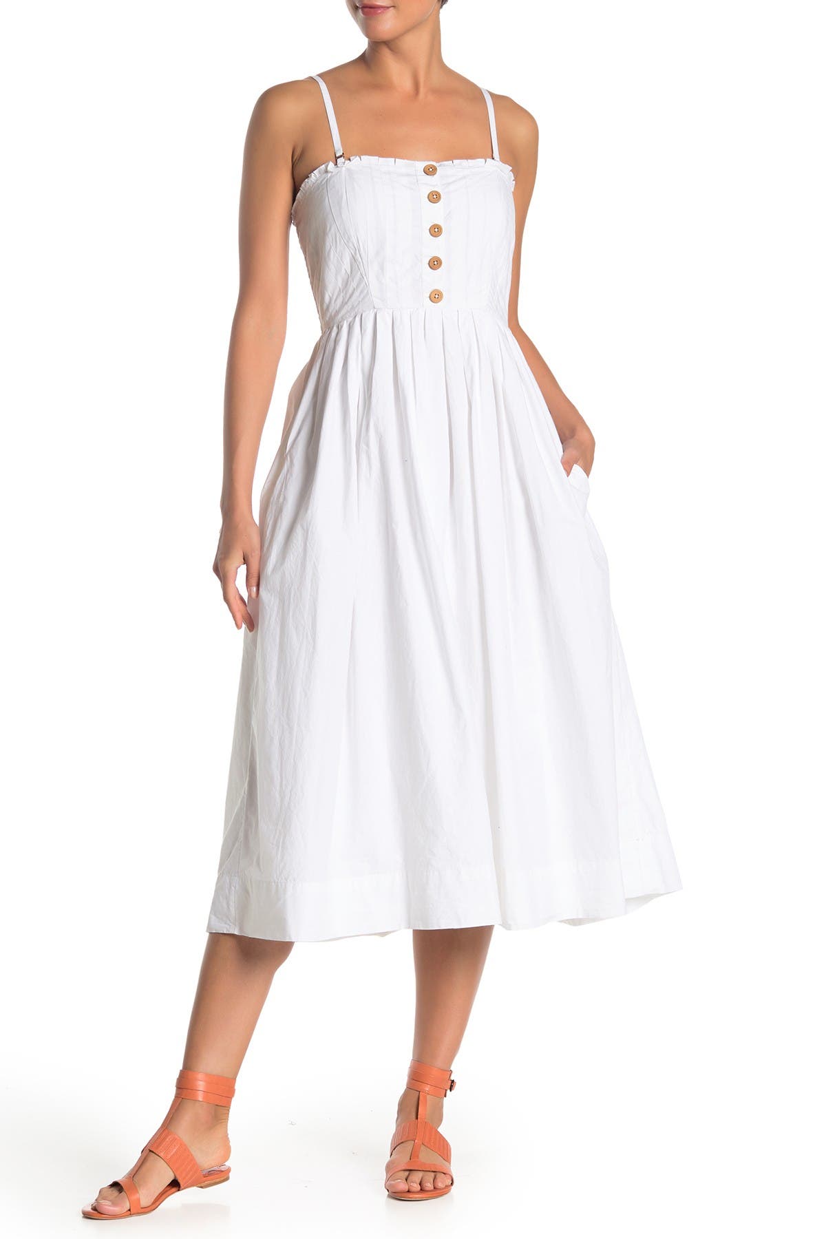 free people lilah cotton pleated strapless midi dress