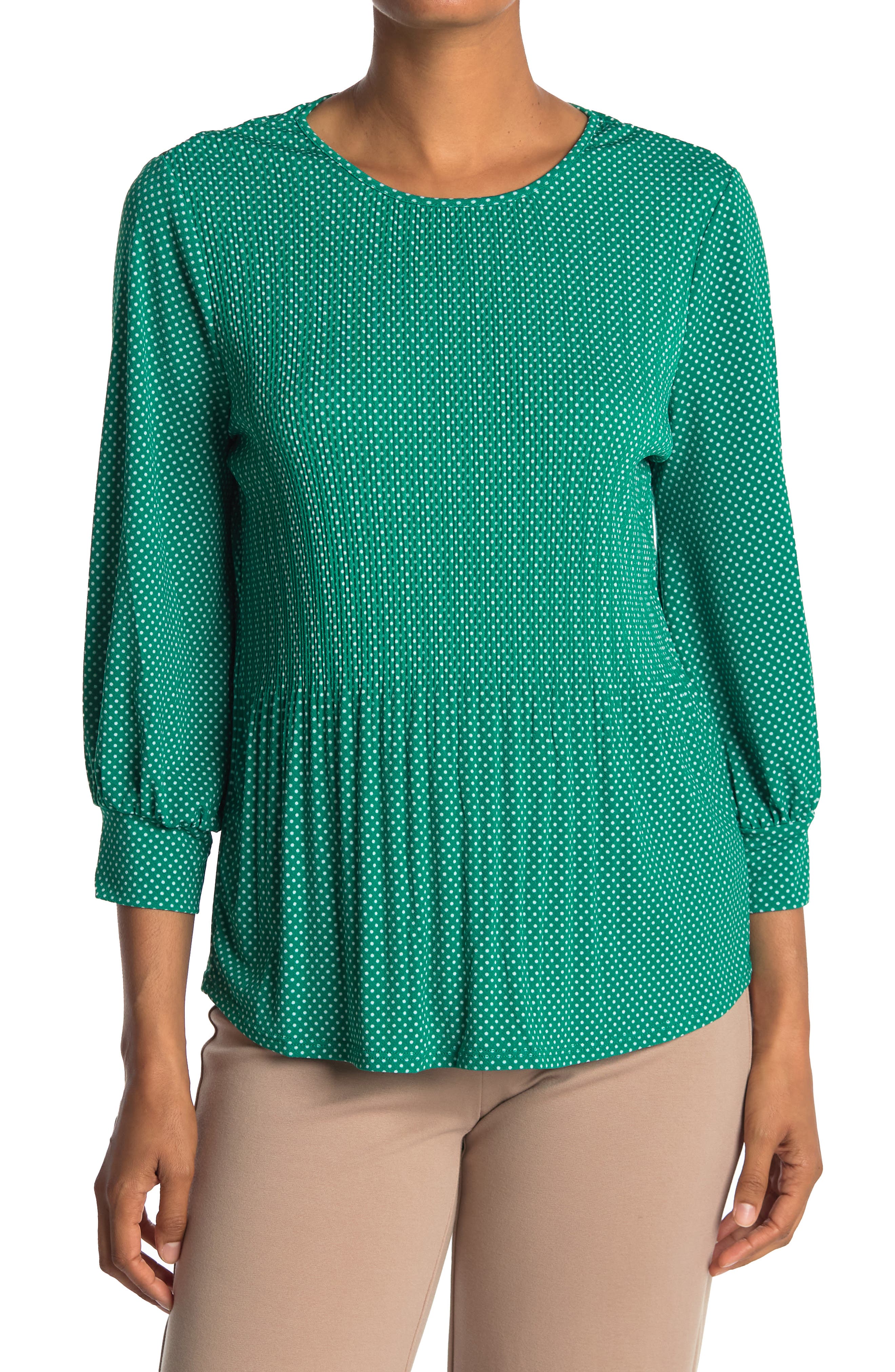 Adrianna Papell 3/4 Sleeve Pleated Moss Crepe Top In Emrdismldt
