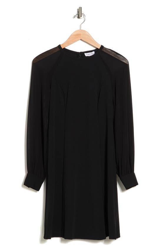 Calvin Klein Illusion-sleeve A-line Dress In Black