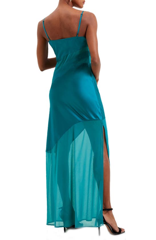 Shop French Connection Inu Satin & Mesh Slipdress In Ocean Depths