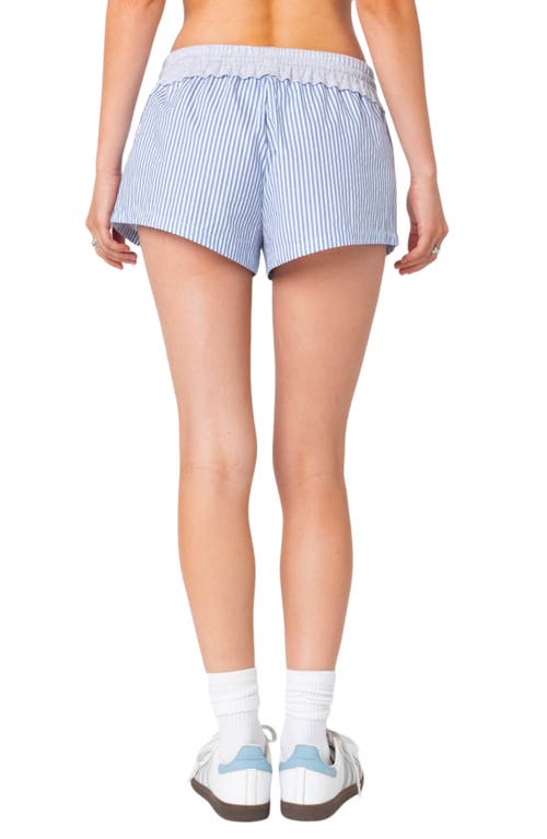 Edikted Riva Stripe Drawstring Shorts In Blue
