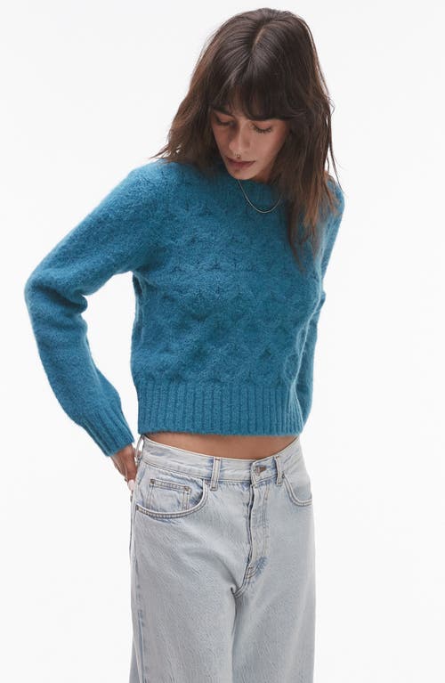 Shop Topshop Cable Stitch Crewneck Sweater In Teal