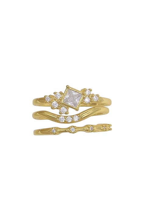Assorted 3-Pack 14K Yellow Gold Plated Cubic Zirconia Rings