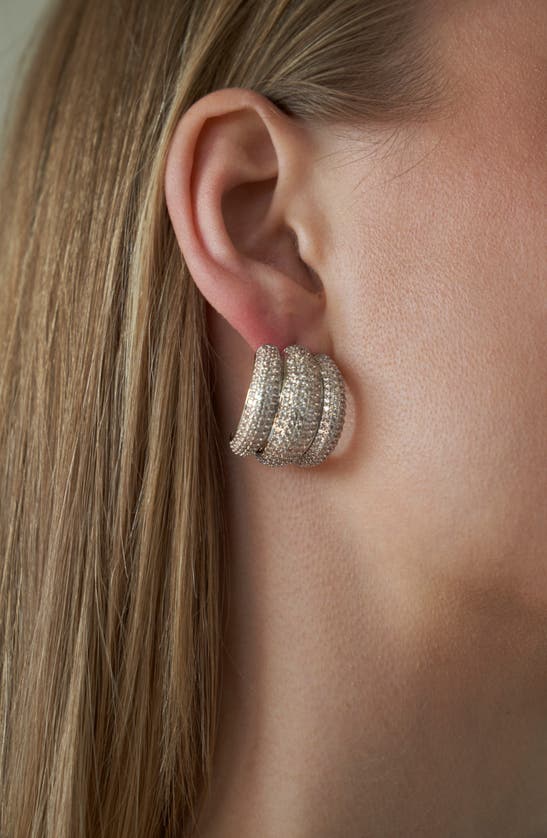 Shop Lili Claspe Elsa Pavé Shield Half Hoop Earrings In Silver