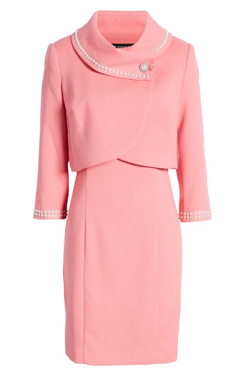 TAHARI ASL Beaded Jacket Sheath Dress in Pink Smart Closet