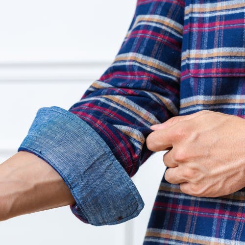 Hope & Henry Organic Flannel Double Pocket Shirt In Navy Autumn Plaid