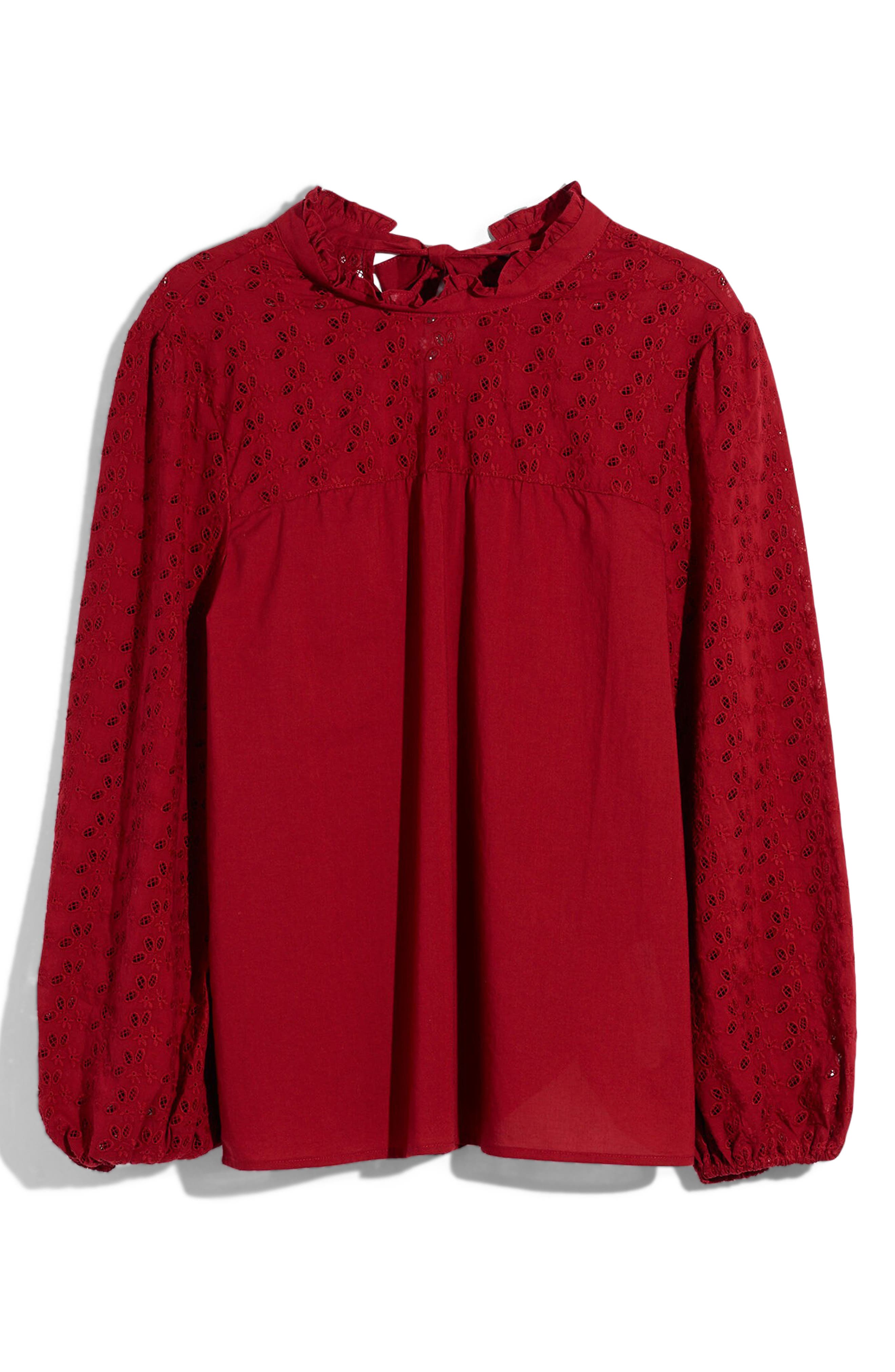 madewell eyelet ruffle mock neck top