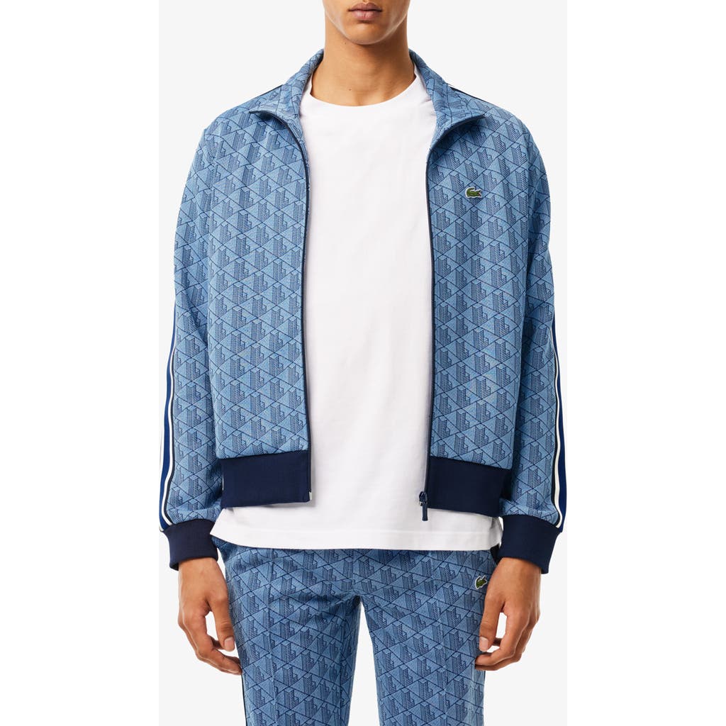 Shop Lacoste Logo Monogram Stripe Track Jacket In Rill/globe