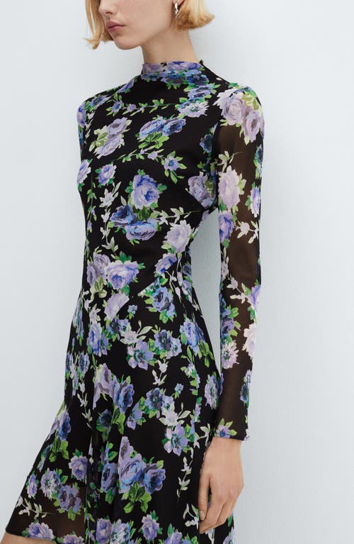 Mango Salma Asymmetric Long Sleeve Dress In Black