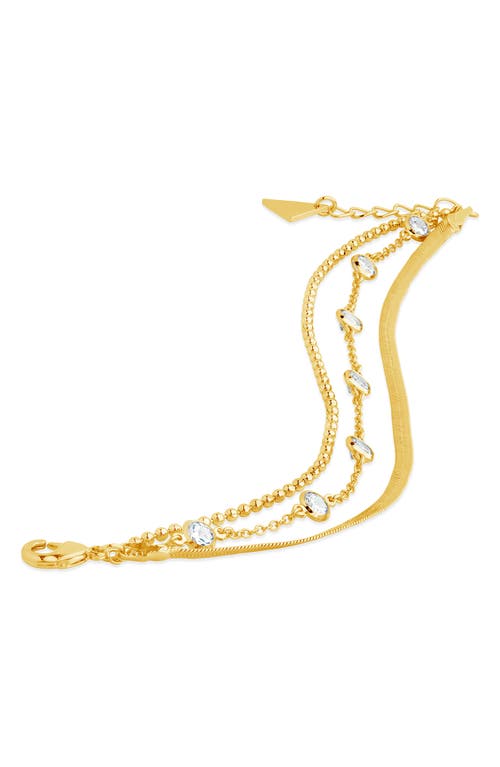 Sterling Forever Paisley Cz Layered Chain Bracelet In Gold