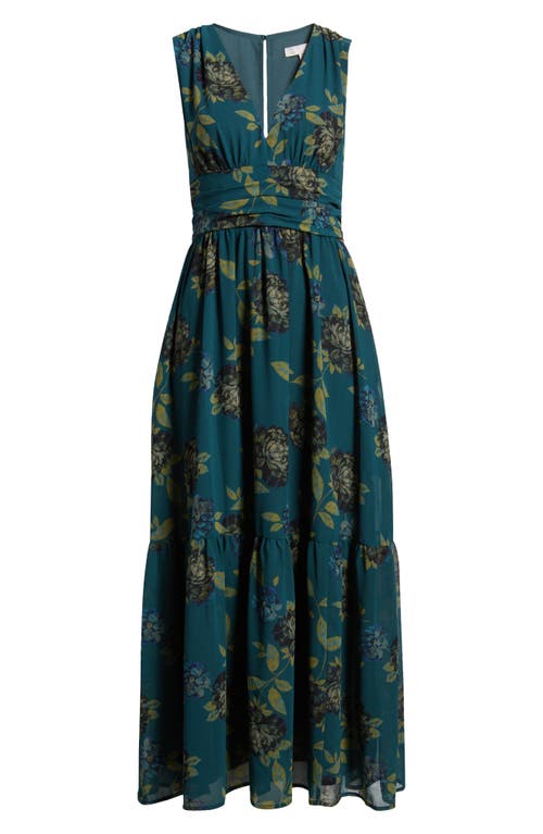 Shop Chelsea28 Print Sleeveless Chiffon Maxi Dress In Green P- Black Jones Blooms