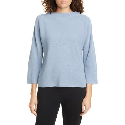 Eileen Fisher Funnel Neck Silk & Organic Cotton Sweater, Blue