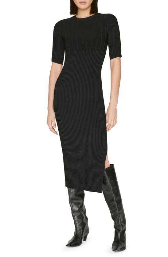 Frame Mixed Rib Midi Sweater Dress In Noir