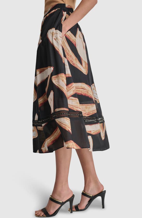 Shop Dkny Stud Detail Cotton Voile Midi Skirt In Wavering Leaf