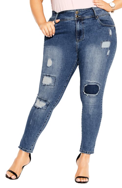 Shop City Chic Patched Apple Skinny Jeans In Indigo