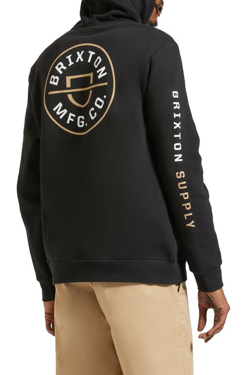 Brixton Crest Logo Pullover Hoodie In Black/sand/white