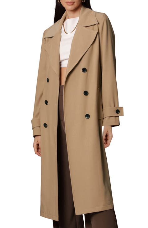 Stretch Crepe Double Breasted Trench Coat